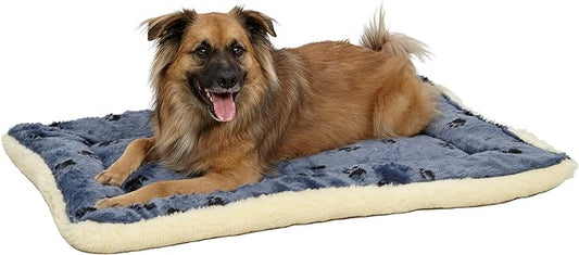 MidWest Homes for Pets Reversible Paw Print Pet Bed in Blue / White 35L x 21.5W x 3.5H for