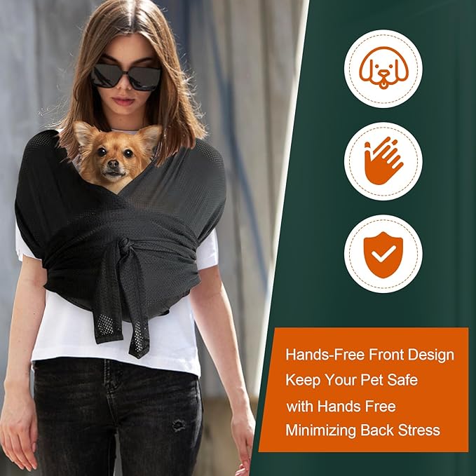 Dog Carriers for Small Dogs,Hands Free Cat Carrier,Front Facing Dog Backpack Carrier,Cat Sling,Double Shoulder Strap Design,Freeing Hands and Reducing Back Pain,with Dog Training Bag (black，M)