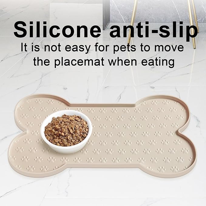 Dog Food Mat Anti-Slip Silicone Dog Bowl Mat Thicker Pet Placemat Waterproof Cat Feeder Pad with Raised Edge Puppy Kitten Feeding Mats Suitable Small Medium-Sized Dogs Cats Eating Tray