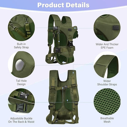 YUDODO Pet Dog Front Carrier Backpacks Multiple Adjustable Small Dog Chest Carrier Legs Out Easy-Fit Dog Travel Backpack Carrier for Hiking Camping for Small Medium Dogs Cats and Rabbit (S,Army Green)