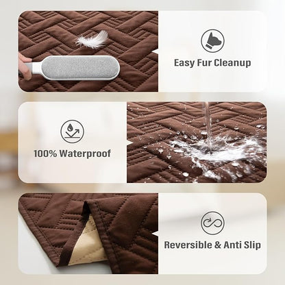 Dog Bed Cover for Pets Blankets Rug Pads for Couch Protection Waterproof Bed Covers Dog Blanket Furniture Protector Reusable Changing Pad (Brown+Beige, 82"x102")