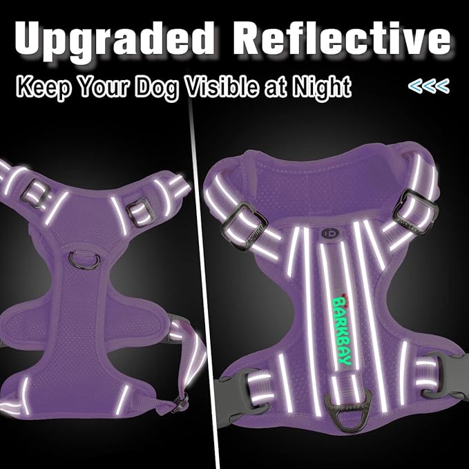 BARKBAY Dog Harness No Pull with ID Tag Pocket - Heavy Duty, Reflective, Easy Control for Large Dogs (Violet Purple,M)