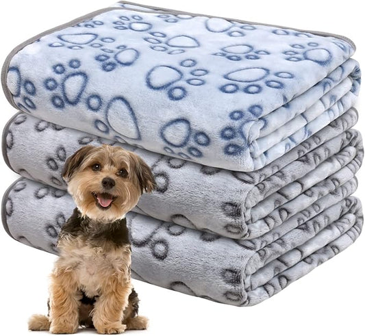 1 Pack 3 Dog Blankets for Small Dogs, Soft Fleece Dog Blanket Fluffy Pet Blanket Warm Sleep Mat Cute Paw Print Puppy Cat Blanket, Flannel Throw for Washable Dog Bed, Blanket for Dogs, 23"X16"