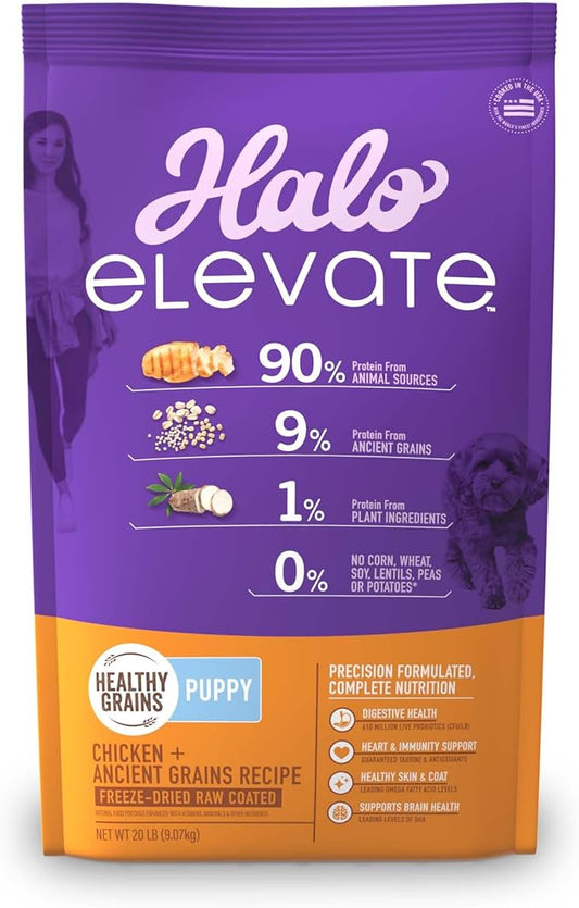 Halo Elevate Dry Dog Food, Healthy Grains Chicken Recipe, Puppy Formula, 20lb