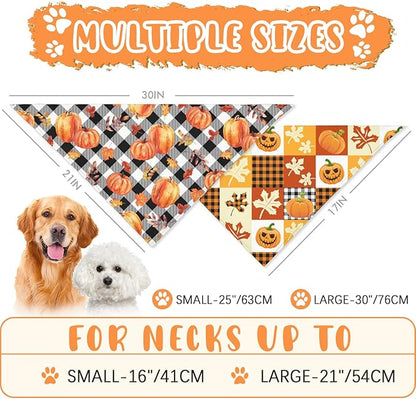 Fall Dog Bandana 2 Pack Halloween Dog Bandanas Thanksgiving Pumpkin Pet Scarf Reversible Fall Triangle Bibs Soft Cotton Boy Girl Dog Bandanas for Small, Medium, Large Dogs (Large)