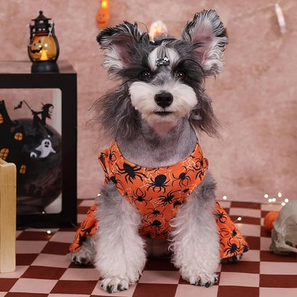 CuteBone Halloween Dog Dresses Velvet Holiday Small Dogs Clothes Onesie Pet Apparel Girl Puppy Skirt with Bow Hair Rope CVA46XS