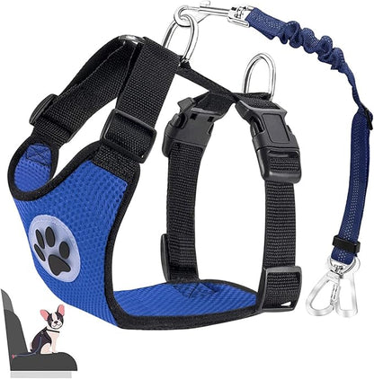 Lukovee Dog Seat Belt for Car, Adjustable Dog Car Harness for Large Medium Small Dogs, Soft Padded & Breathable Mesh Dog Seatbelt with Car Strap and Carabiner(Blue Double Clip,X-Small)