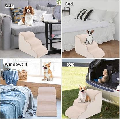 High Density Foam Dog Stairs Steps 17.8’’ Non-Slip 3-Tiers (Beige)
