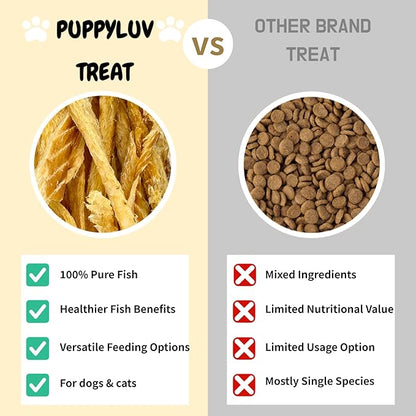 Puppyluv Low Salted Pollack Fish Snacks | Natural Air Dried Dog Treats & Cat Treats | Training Treats for Dogs | Rich with Fish Oil for Dogs | All Breeds & Sizes