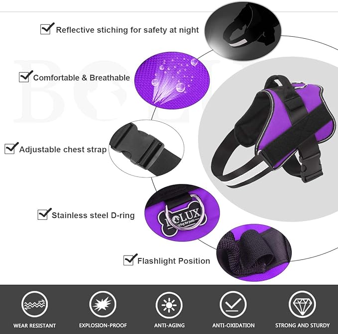 Bolux Dog Harness, No-Pull Reflective Dog Vest, Breathable Adjustable Pet Harness with Handle for Outdoor Walking - No More Pulling, Tugging or Choking (Purple, M)