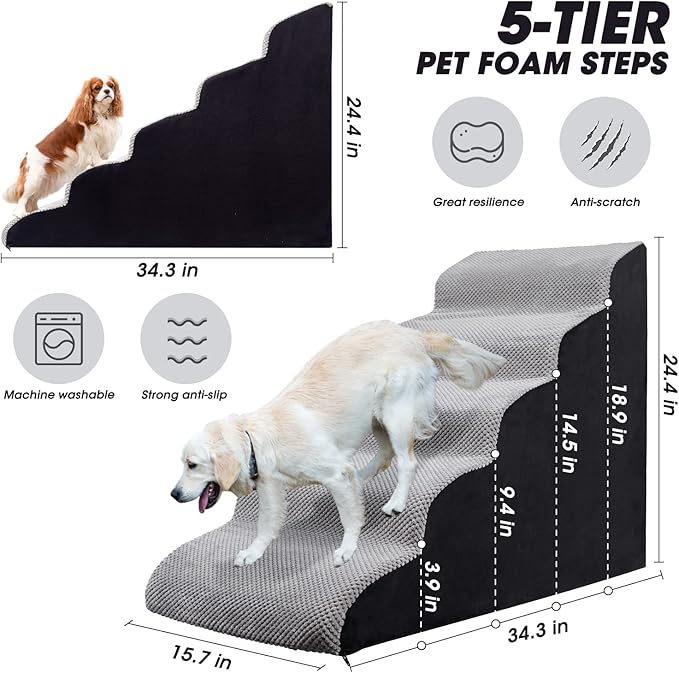 Foam 5 Tier Dog Steps&Stairs for High Beds 25 inches High