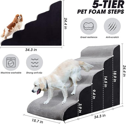 Foam 5 Tier Dog Steps&Stairs for High Beds 25 inches High