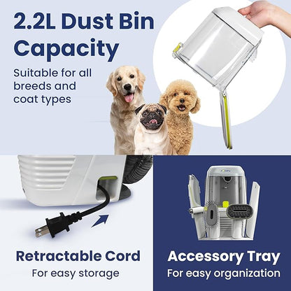 Professional Dog Grooming Vacuum Kit, Dogs & Cats, Direct Handheld Control, 7 Grooming Tools, Deshedding and Dematting for Grooming, Large 2.2L Dust Bin, UL, HEPA Filter