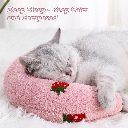 Dog Pillow Bed, Cat Calming Pillow, Dog Neck Pillow for Joint Relief Sleeping, Ultra Soft Half Donut Cuddler, Pillow Pet for Upper Spine Support, Doggy/Kitten Pillow Training Toy, Pink