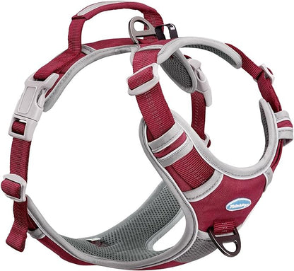 ThinkPet No Pull Harness Breathable Sport Harness with Handle-Dog Harnesses Reflective Adjustable for Medium Large Dogs,Back/Front Clip for Easy Control S Dark Red