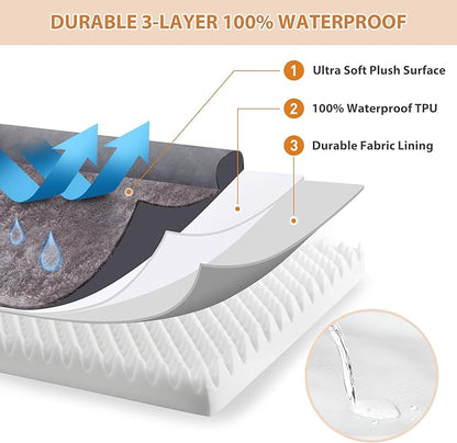 Orthopedic Dog Bed Washable Large Dog Bed Waterproof Dog Bed XL Dog Couch Egg Foam Dog Crate Bed with Removable Bolsters & Nonslip Bottom 41" x 27" x 7", Grey