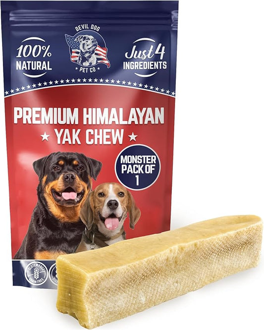 Devil Dog Pet Co. Himalayan Yak Chews – Monster 1 Pack, Yak Cheese Dog Chews, 100% Natural & Healthy, Odor Free, Long Lasting, Yak Chew Treats – Premium Yak Milk Dog Chew, Yak Bones for Dogs