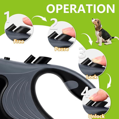 Retractable Dog Leash with Flashlight 16ft Walking Leash for Dogs up to 77lbs 360° Tangle-Free