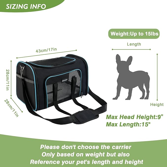 Soundy Dog Carrier Cat Carriers Airline Approved Pet Carrier for Small Medium Dogs Cats Under 15Lbs Puppies Collapsible Soft Sided TSA Travel Puppy Carrier Bag (Medium, Black)