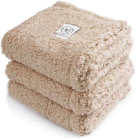 1 Pack 3 Calming Blankets Fluffy Premium Fleece Pet Blanket Soft Sherpa Throw for Dog Puppy Cat Beige Medium (30" x20'')