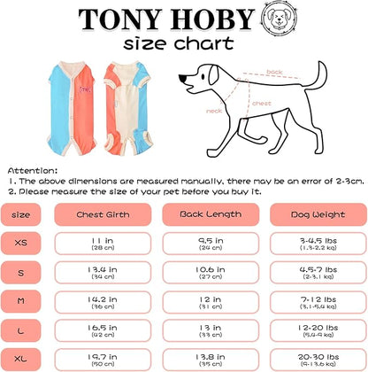 TONY HOBY Dog Pajamas, Female Dog Thermal Pajamas, Fashion Clashing Color Pet Clothes for Small Medium Dog (Blue&Orange, Girl, XS)