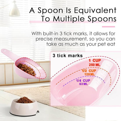 Dog Food Scoop-Melamine Pet Food Measuring Cup - 1 Cup 1/2 Cup 1/4 Cup Dog Cat Bird and Rabbit Food Feeding Scoop Dishwasher Safe - Pink