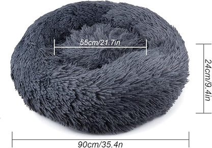 90cm Extra Large Calming Dog Cat Bed, Plush Donut Pets Beds for Dogs Cats, Soft Puppy Kitten Cuddler Round Bed Cushion, Washable Warm Dog Beds for Improved Sleeping