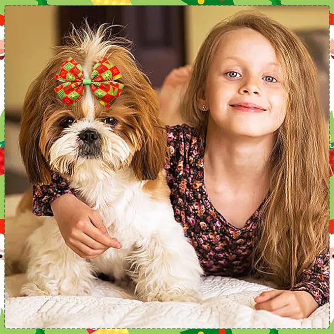 24Pcs/12 Pairs 4" Big Dog Hair Bows Christmas