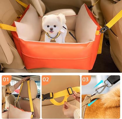 Dog Car Seat for Small Dogs Waterproof Travel Dog Bed for Car Backseat Pet Car Seat(Orange 25 lbs)