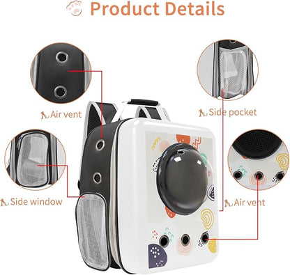 Travel Cat Backpack with Bubble-09, Pet Backpack Carriers for Cats and Dogs, Expandable Cat Backpack with Bubble, Airline Approved Pet Carrier,White Color