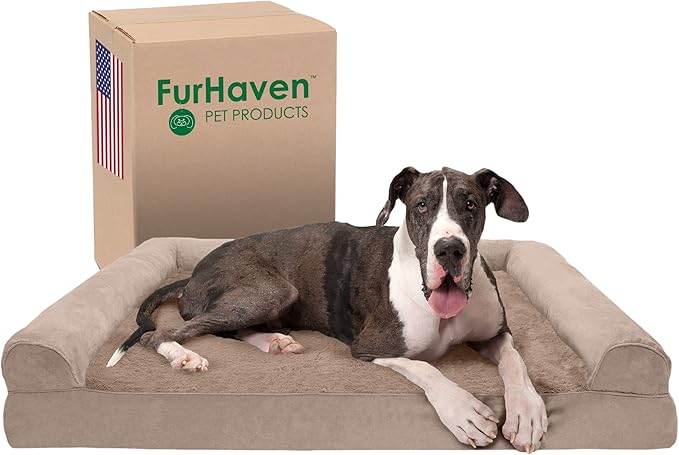Furhaven Memory Foam Dog Bed for Large Dogs w/ Removable Bolsters & Washable Cover 125 lbs