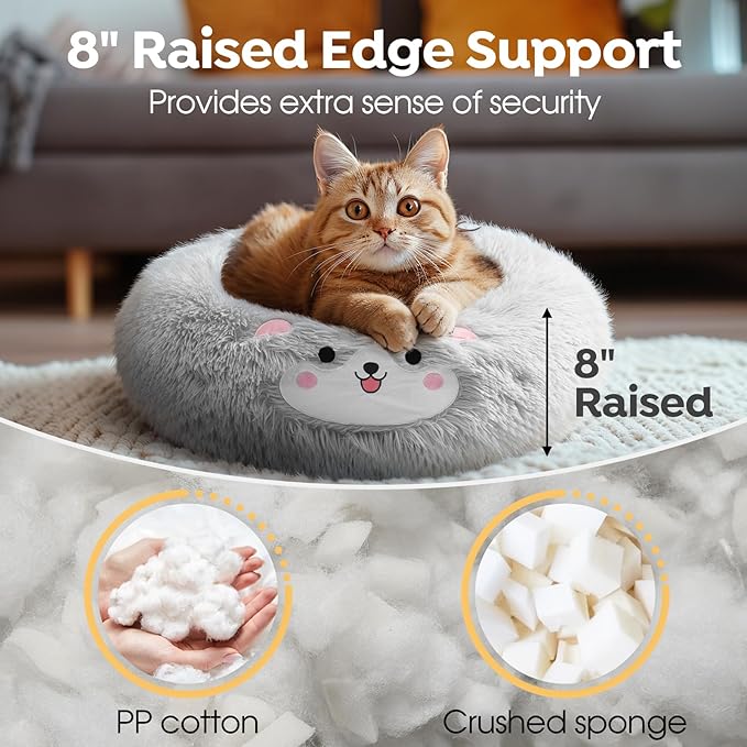 Veehoo Donut Calming Dog Beds for Small Medium Dogs-Round Cute Dog Bed Comfort Pet Bed 23" Light
