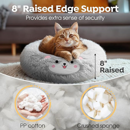Veehoo Donut Calming Dog Beds for Small Medium Dogs-Round Cute Dog Bed Comfort Pet Bed 23" Light