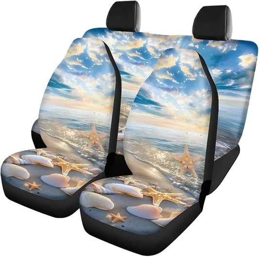 Sea Starfish Shell Car Seat Covers Full Set 4pcs Front