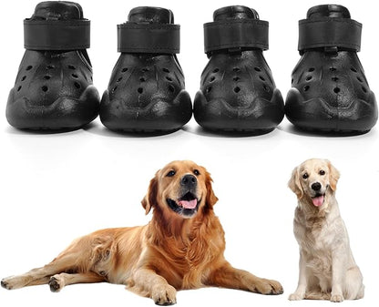 Dog Shoes, Dog Sandals for Hot Pavement Outdoor Dog Boots Non-Slip Waterproof Dog Booties for Summer 4Pcs Dog crocs with Rugged Sole Black