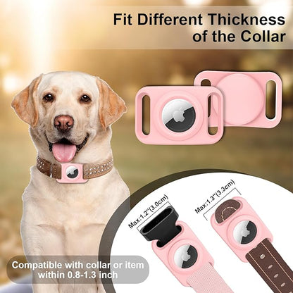 SANKALA Waterproof Airtag Case for Dog Collar, [2 Pack] Airtag Dog Collar Holder, TPU & Silicone Full Body Covered Anti-Lost Apple Air Tag Collar Holder Airtag Case for Pet Collar Backpack, Pink