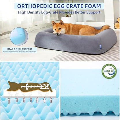 pettycare Orthopedic Dog Bed for Large Dogs Waterproof Pet Bed Soft Sofa with Two Fabrics Washable Removable Cover Egg Foam Support Anti-Slip Bottom Extra Head and Neck Support Sleeper