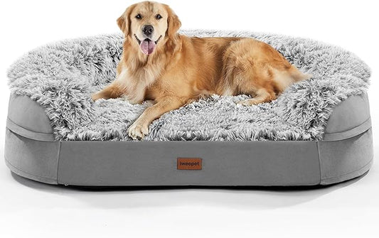 3.7 inch Thickened Orthopedic Dog Beds for Large Dogs,Supportive Dog Sofa Bed with 28D Egg-Crate Foam, Removable Washable Plush Cover, Waterproof Lining, Half-Round Design for Puppy, Senior Dog