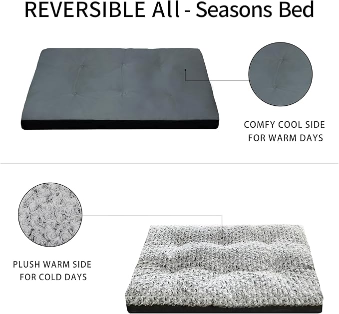 Washable Dog Crate Bed Deluxe Plush Dog Beds Reversible All-Seasons Bed Pet Sleeping Mattress for Large
