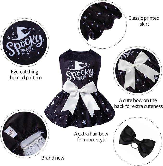 CuteBone Dog Dresses Velvet Holiday Small Dogs Clothes Onesie Pet Apparel Girl Puppy Skirt with Bow Hair Rope CVA23XS-D