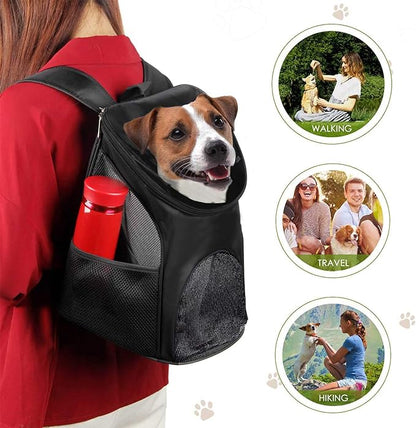 Dog Carrier Backpack Breathable for Small Pets/Cats/Puppies, Pet Carrier Bag with Mesh Ventilation, Safety Features and Cushion Back Support, for Traveling, Hiking, Camping, Walking & Outdoor, Black