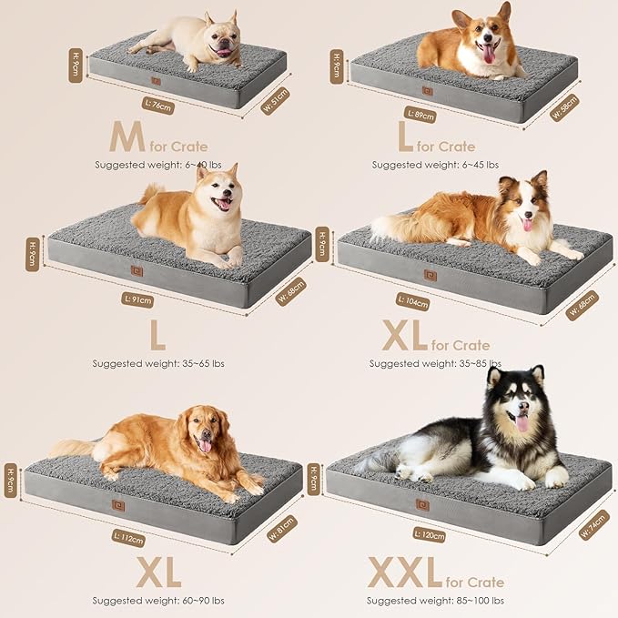 EHEYCIGA Orthopedic Foam Dog Bed 47"L x 29"W x 3.5"Th, Light