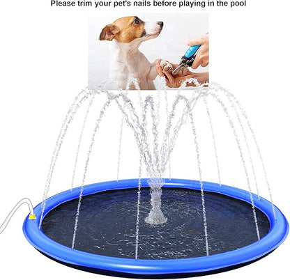 Splash Pad for Large Dogs - Non-Slip Thicken Sprinkler Pool Pet Summer Outdoor Durable Bath Pool Water Toys Fun Backyard Fountain Play Mat for Pet Dog