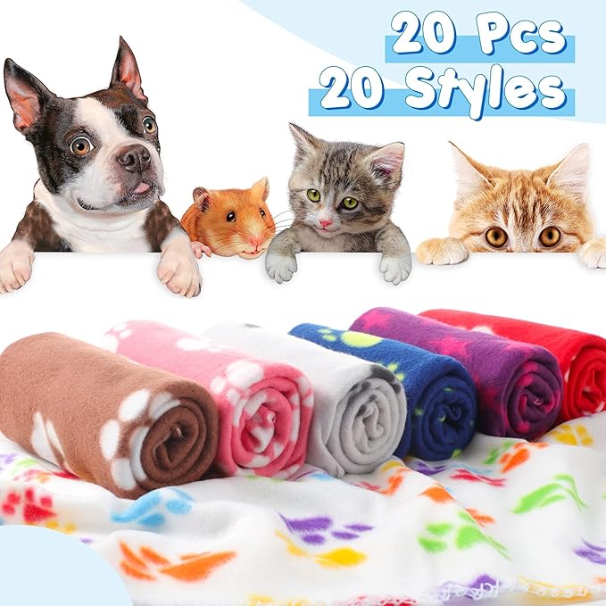 Eccliy 20 Pcs Puppy Blanket Pet Blanket Soft Fleece Dog Blankets Doggie Blanket Warm Felt Throw Blanket Sleep Mat Bed Covers Small Blankets for Puppy Pet Dogs Cat 20 Styles (Paw,39 x 27.5 Inch)