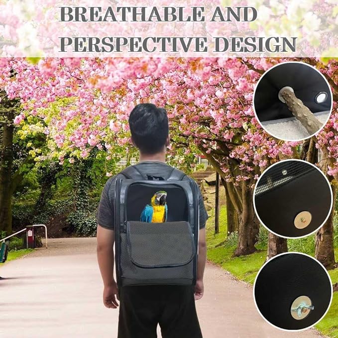 Bird Carrier Backpack,Bird Travel Carrier with Stand Perch,Waterproof Pads,Breathable & Portable,for Small Birds, Green Cheek, Cockatiel, Parrot