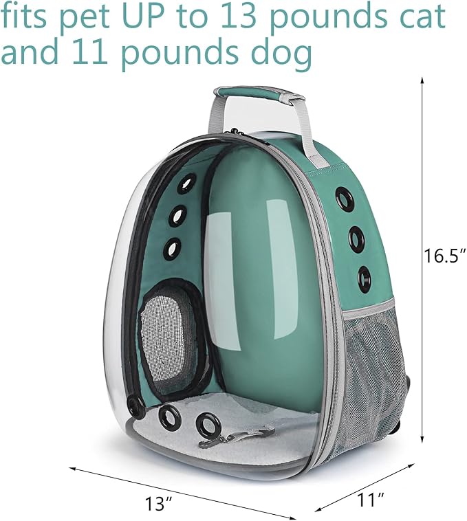 LOLLIMEOW Pet Carrier Backpack, Bubble Backpack Carrier, Cats and Puppies,Airline-Approved, Designed for Travel, Hiking, Walking & Outdoor Use (Classic-Green)