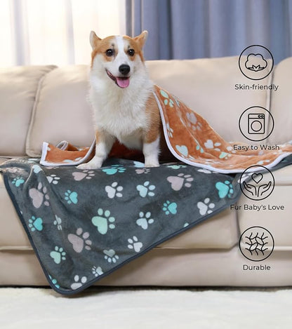 1 Pack 6 Blankets Dog Cat Soft Fluffy Fleece Pet Blanket Warm Cute Print Design Puppy Kitten Blanket Doggy Paw Large(41"x31")