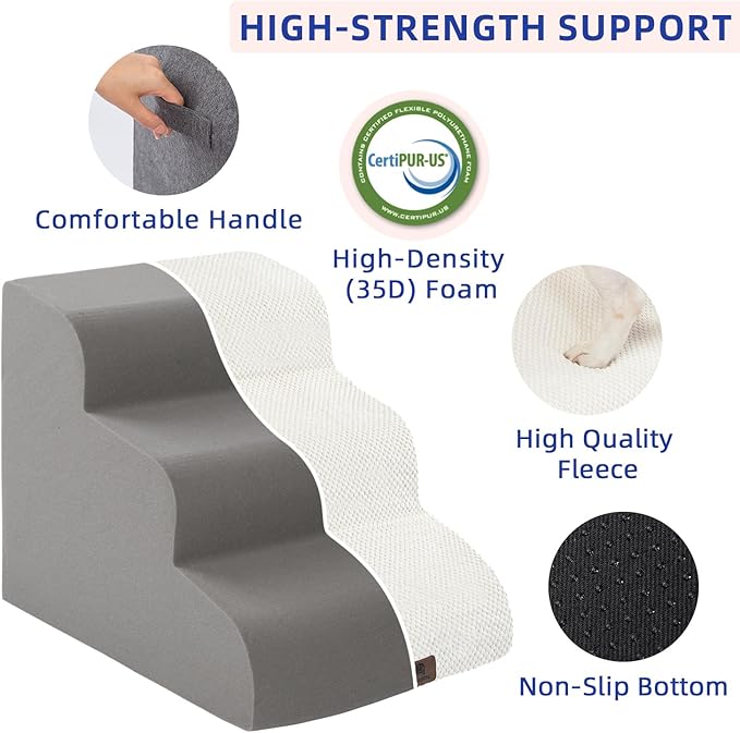 Pettycare Dog Stairs Ramp for High Beds and Couch 2 Steps,Beige