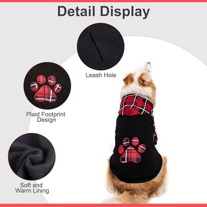 KOOLTAIL Plaid Dog Hoodie Pet Clothes Sweater with Hat and Pocket for Small Medium Large Size Dogs