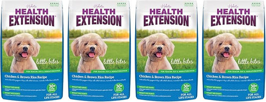 Health Extension Little Bites Chicken & Brown Rice Dry Dog Food (1 lb / 0.45 kg) - Natural with Probiotics and Superfoods for Teacup, Toy & Small Breeds (Pack of 4)